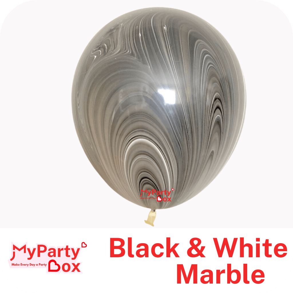 11" (28cm) Black & White Marble Latex Balloon