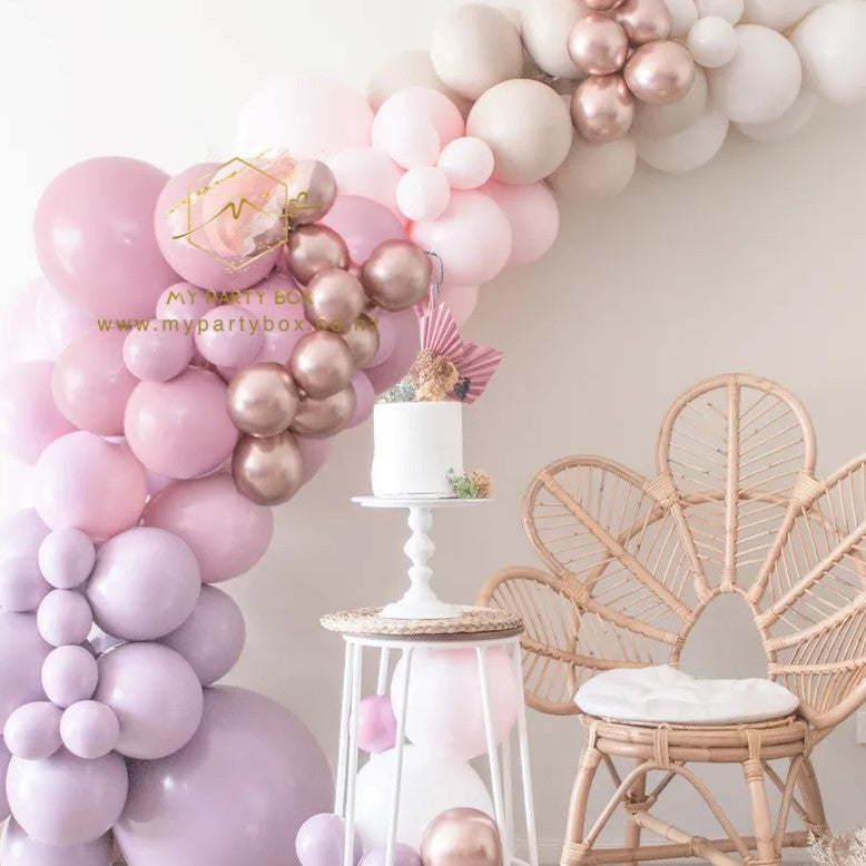 My Party Box Luxe Rosé All Day Balloon Garland DIY Kit with Solid Canyon Rose, Pink Canyon Rose, Pink Chalk, Teddy Sand and Sand Chalk latex balloons
