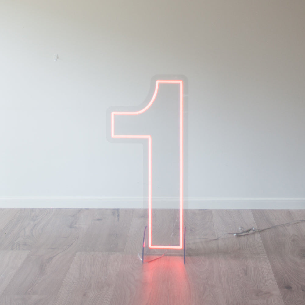 Number 1 neon light in red