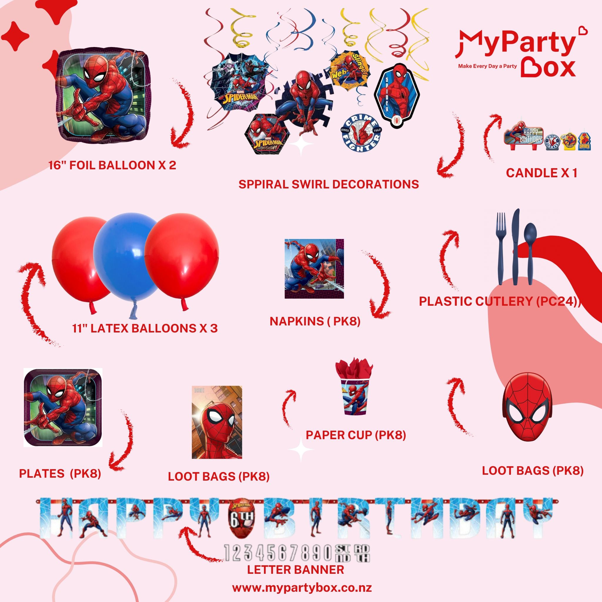 My Party Box Spider-Man Party Box with Assorted Spiderman Party Supplies  