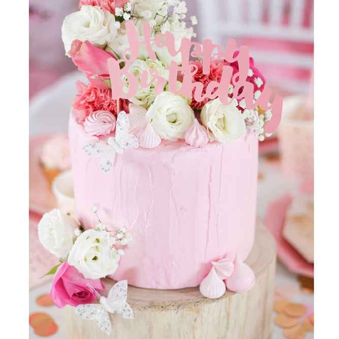 Happy Birthday Pink Foil Cake Topper