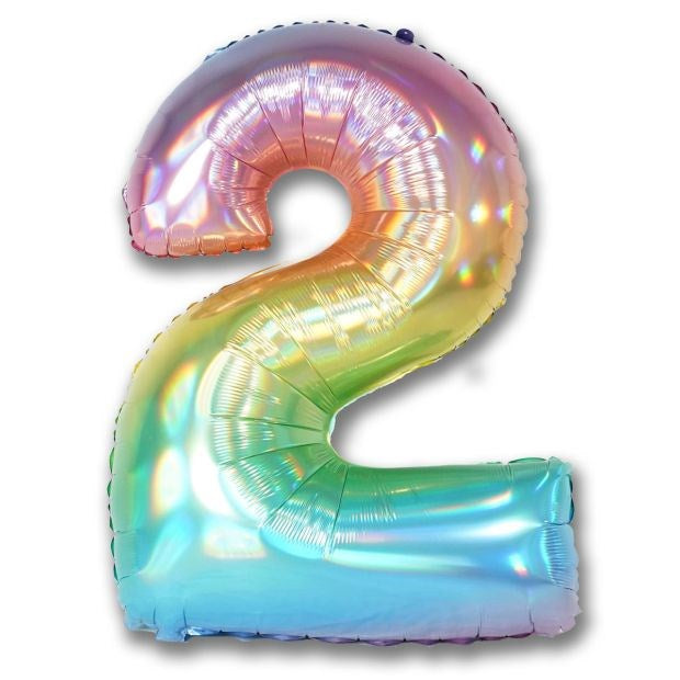 40" (102cm) Iridescent Ombre Rainbow Foil Number Balloon 2