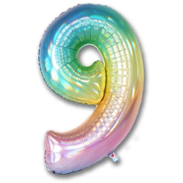 40" (102cm) Iridescent Ombre Rainbow Foil Number Balloon 9
