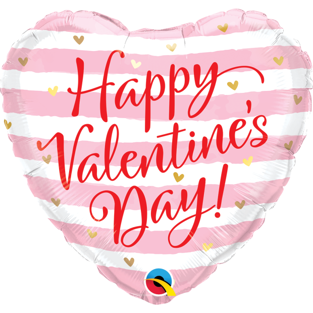 Qualatex Valentine's Pink Stripes Script Love Heart Foil Balloon