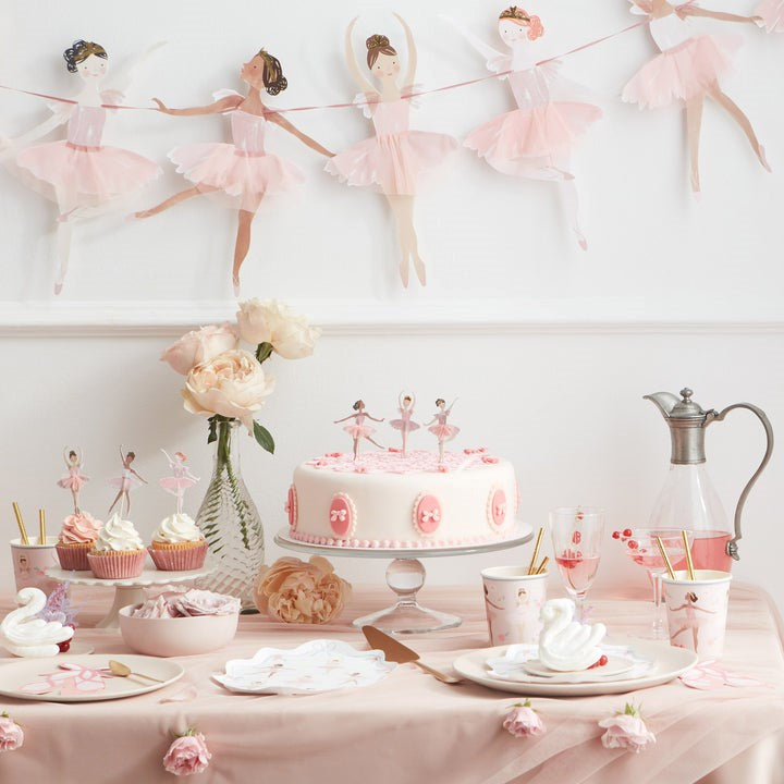 MeriMeri Ballerina Cupcake Kit on Pink Birthday Table set up