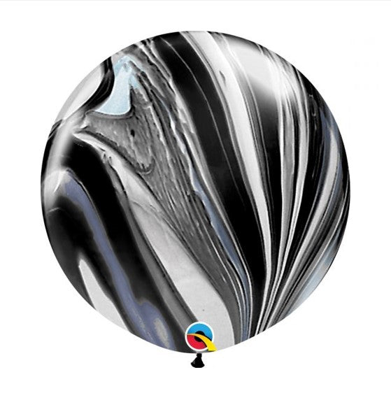 Qualatex 70cm Black and White Marble Super Agate latex balloon