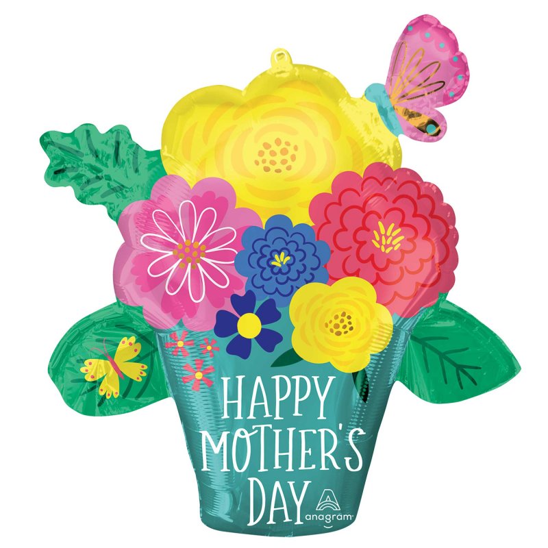 Anagram Happy Mother's Day Pretty Flower Pot Supershape Foil Balloon
