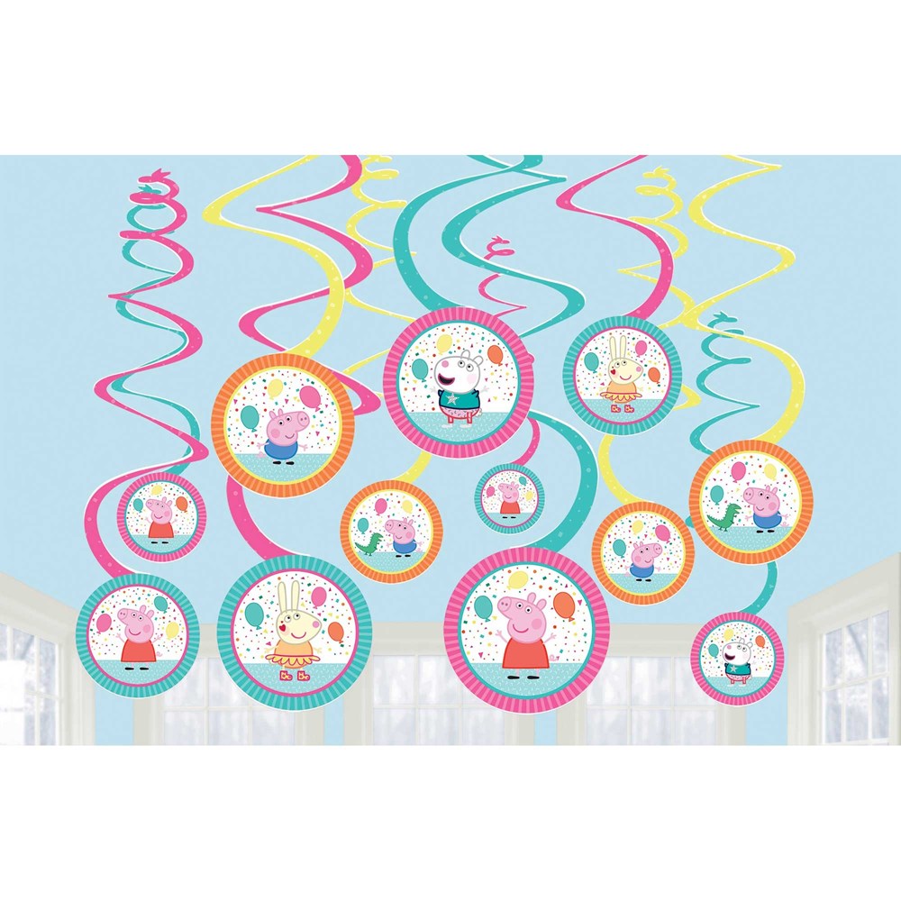Amscan Peppa Pig Confetti Party Spiral Swirls Hanging Decorations (PK12)