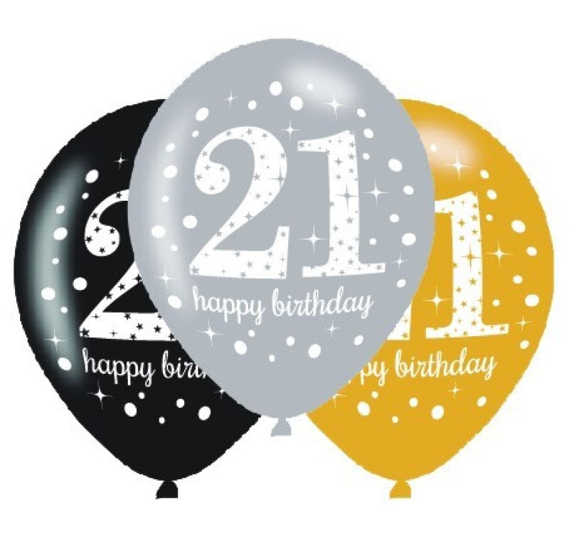 Sparkling Celebration 21st Latex Balloon Pack (PC6)