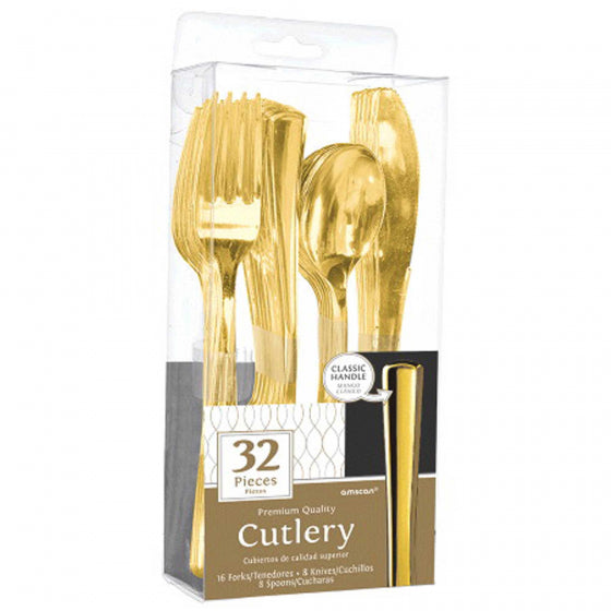 Amscan Gold Premium Plastic Cutlery Set 32PC