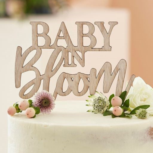 Ginger Ray  Baby in Bloom Wooden Baby Shower cake Topper on Flower Cake
