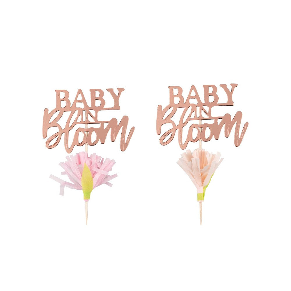 Baby in Bloom Rose Gold Baby Shower Cupcake Topper