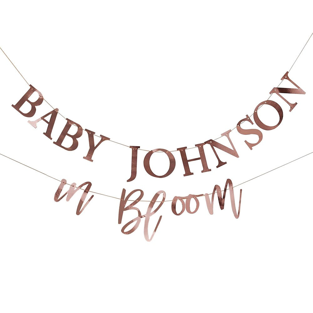 Baby in Bloom Rose Gold Baby Shower Customisable Banner