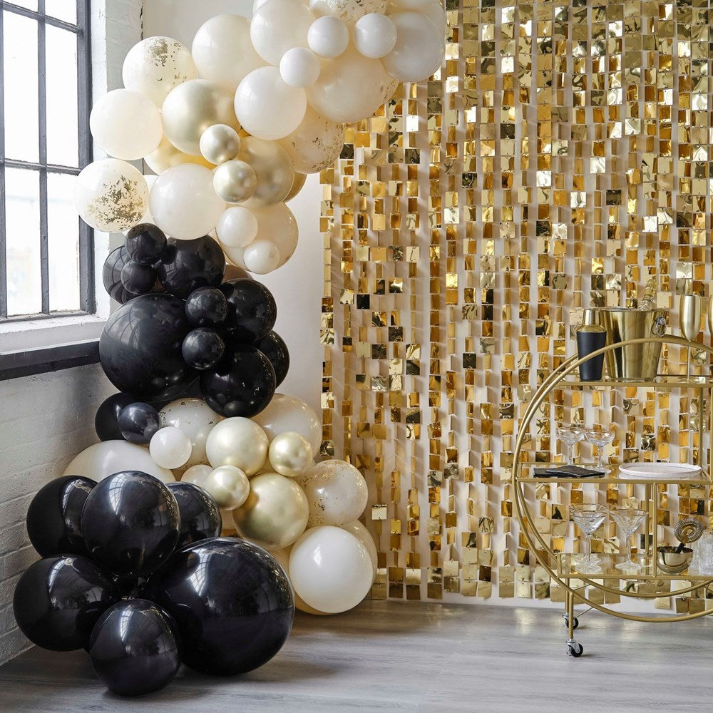 Ginger Ray Black, Nude & Champagne Gold Balloon Garland Pack in Gold Background