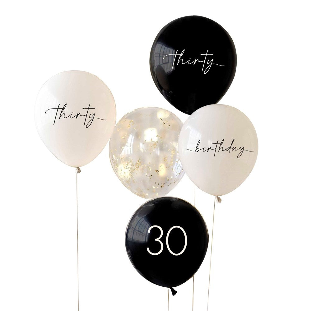 Ginger Ray Black, Nude, Cream & Champagne Gold 30th Birthday Party Balloon Bundle set