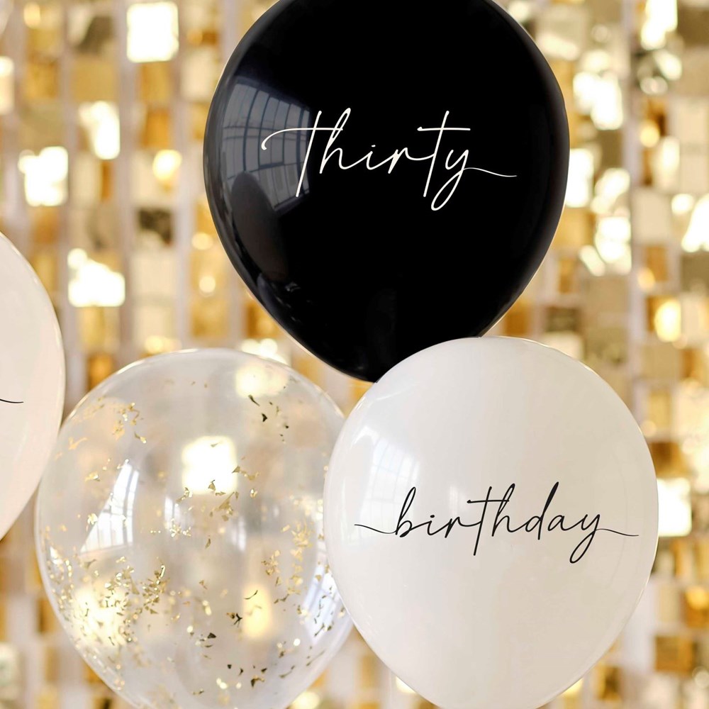 Ginger Ray Black, Nude, Cream & Champagne Gold 30th Birthday Party Balloon Bundle set details
