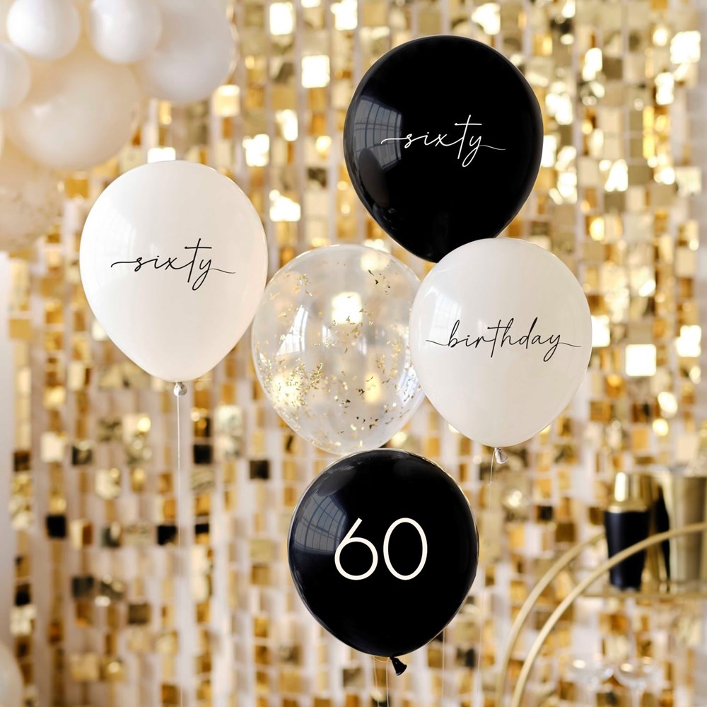 Ginger Ray Black, Nude, Cream & Champagne Gold 50th Birthday Party Balloon Bundle set in Gold Background