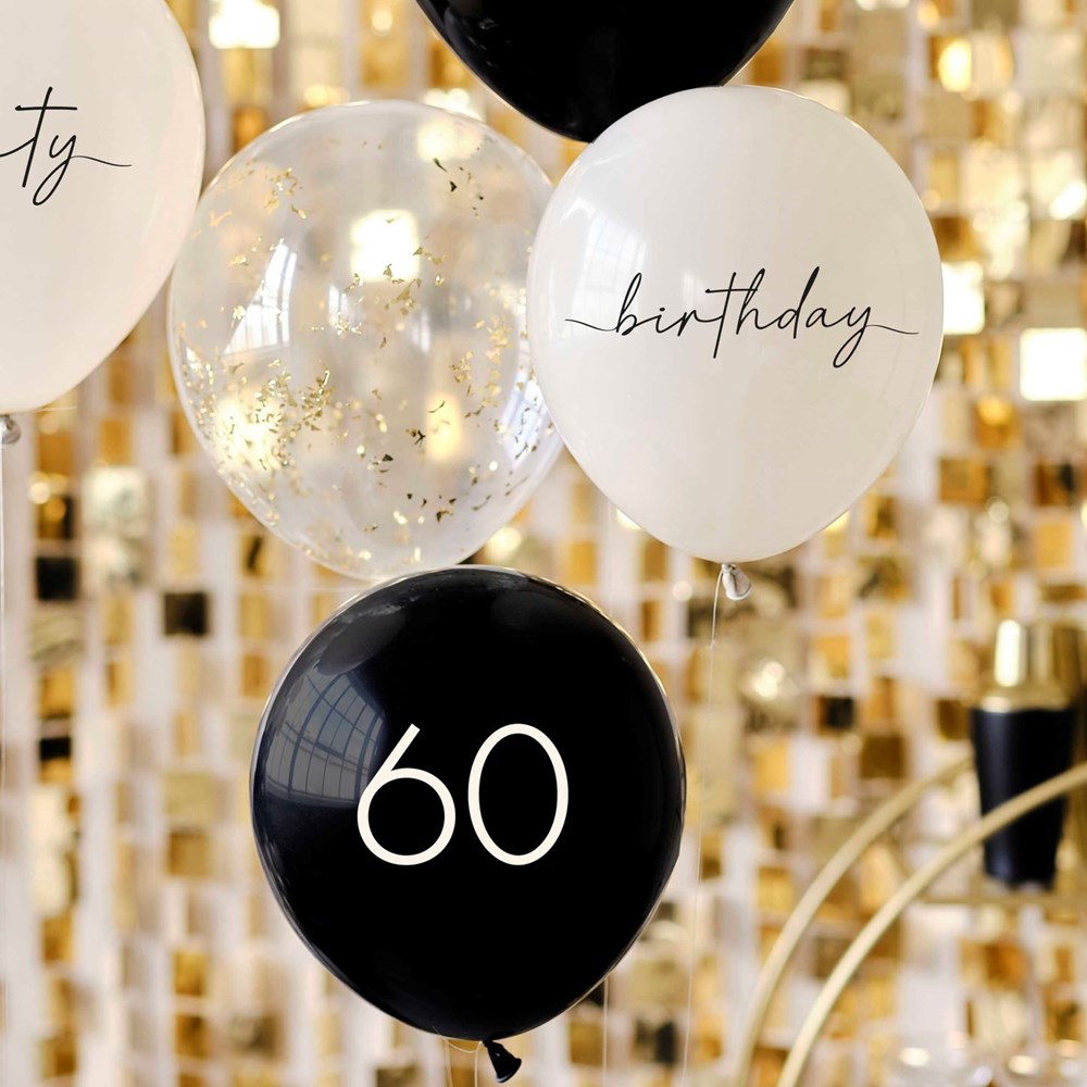 Ginger Ray Black, Nude, Cream & Champagne Gold 60th Birthday Party Balloon Bundle set details