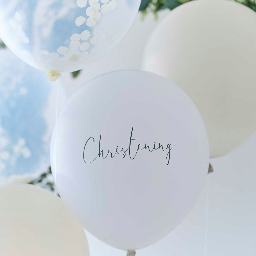 Ginger Ray Christening Noir White, Nude & Confetti Balloon Bundle pack of 5 with details 