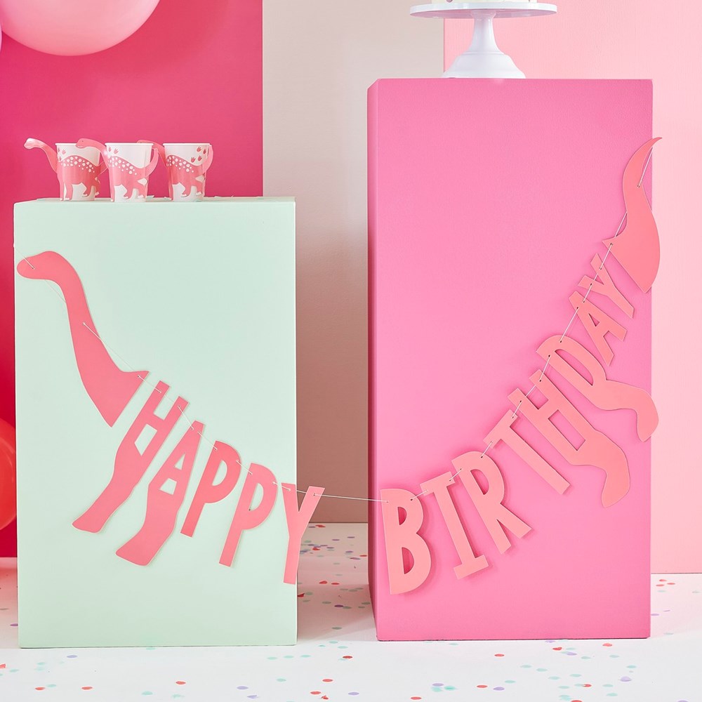 Ginger Ray Pink Dinosaur Shaped Happy Birthday Bunting