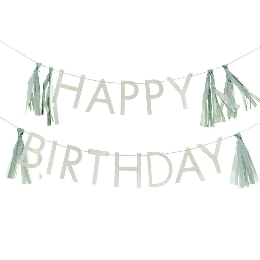 Ginger Ray Mix It Up Sage Green Happy Birthday Bunting Decoration with Tassels