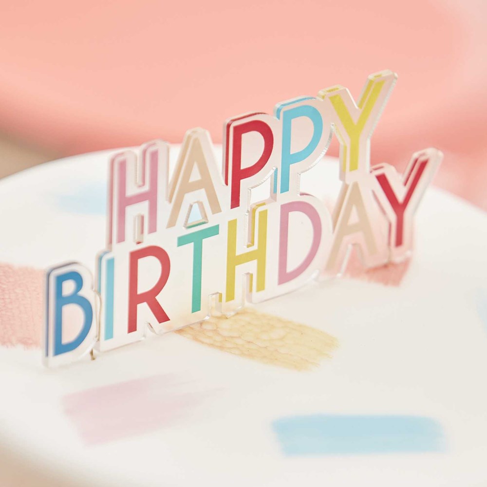 Ginger Ray Mix It Up Happy Birthday Bright Rainbow Cake Topper