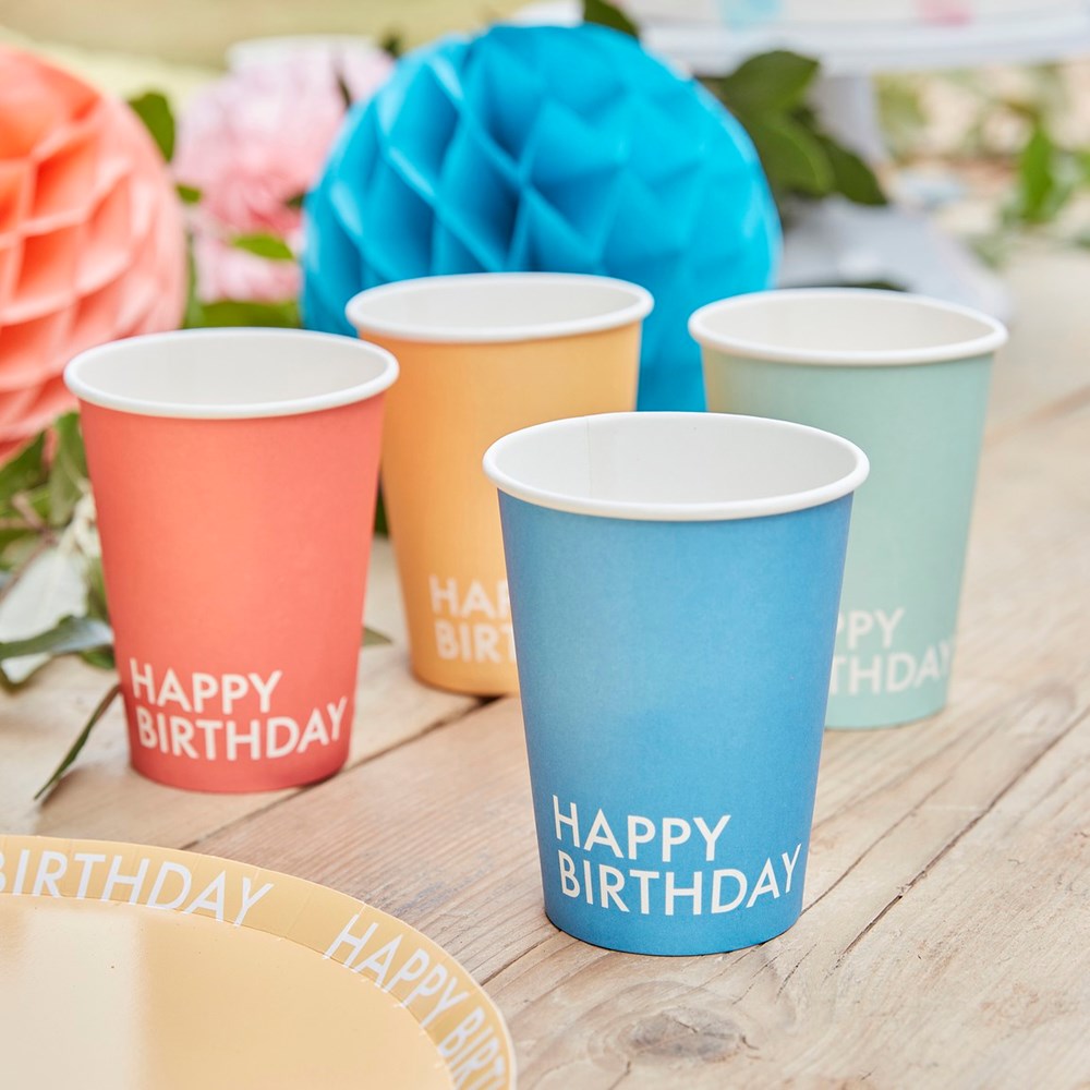 Ginger Ray Mix It Up Bright Color Happy Birthday Paper Cups (PK8)