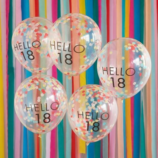 Ginger Ray Mix It Up Hello 18 with Bright Confetti Balloon Bundle (5PK)