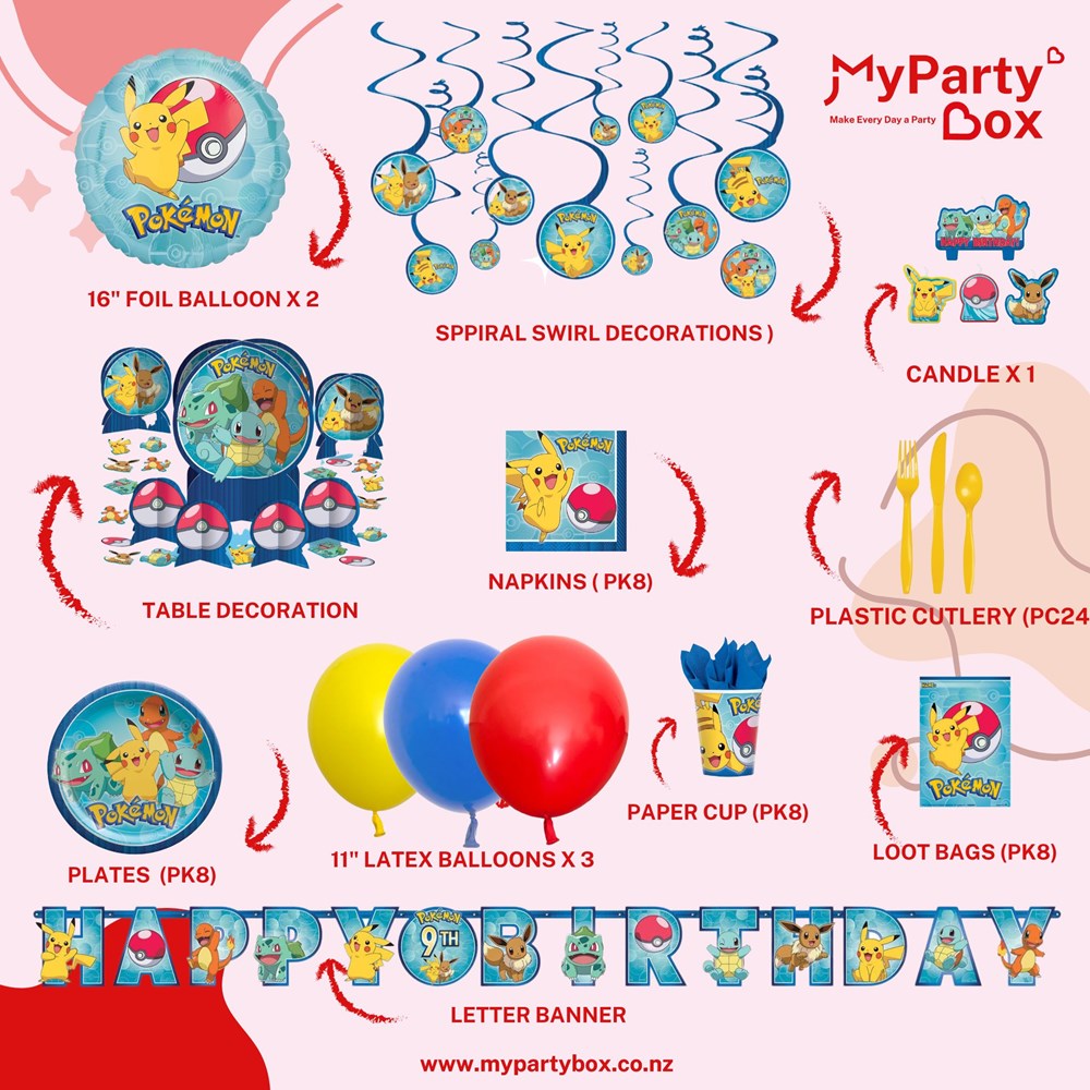 My Party Box Pokemon Party Package with assorted partyware 