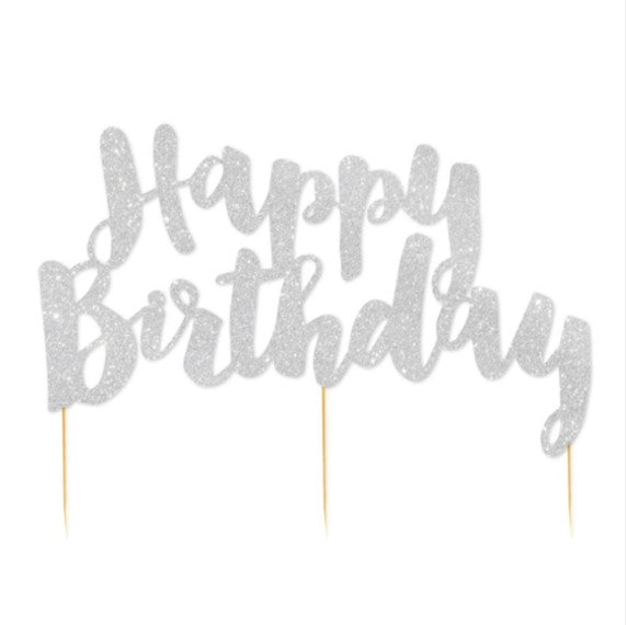 Illume Happy Birthday Silver Gillter Cake Topper