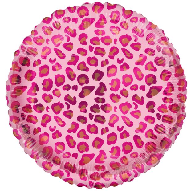 Tuftex 45cm Catty Kitty Hot Pink Leopard Animal Print Round Foil Balloon