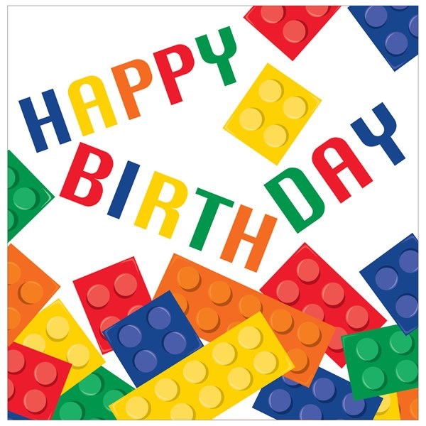 Amscan Lego Block Party Lunch Napkins Happy Birthday (PK16)