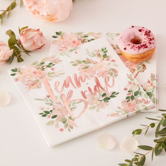 Ginger Ray Floral Hen Party Napkins (PK16) on table