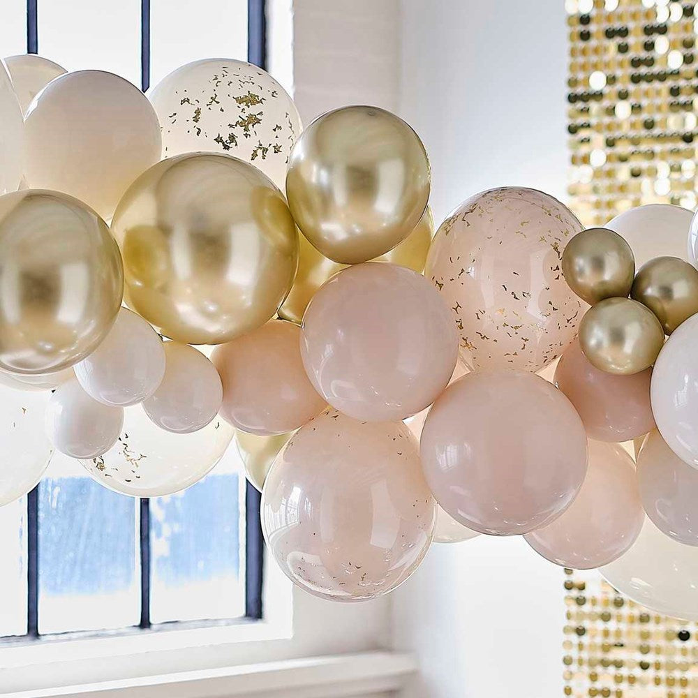 Nude & Gold Party Balloon Arch