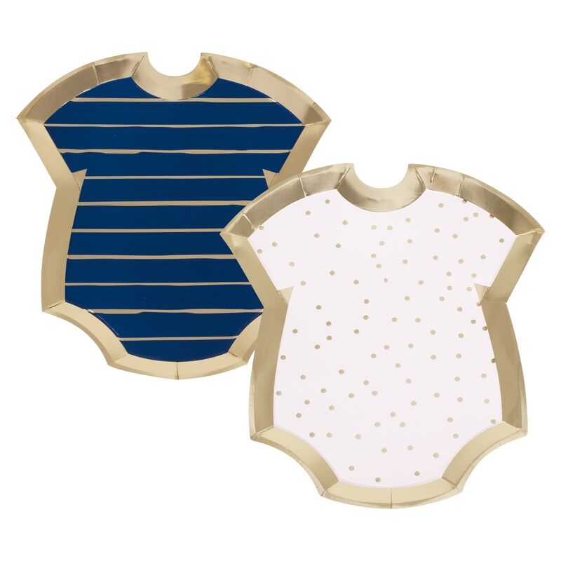 Ginger Ray Gender Reveal Gold Foiled Pink and Navy Baby Grow Shaped Mixed Plates (PK8)