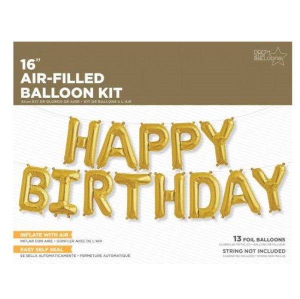 Gold Happy Birthday Script Foil Balloon in package