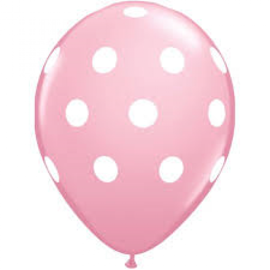 Qualatex Pink Big Polka Dots Print Regular Latex Balloon
