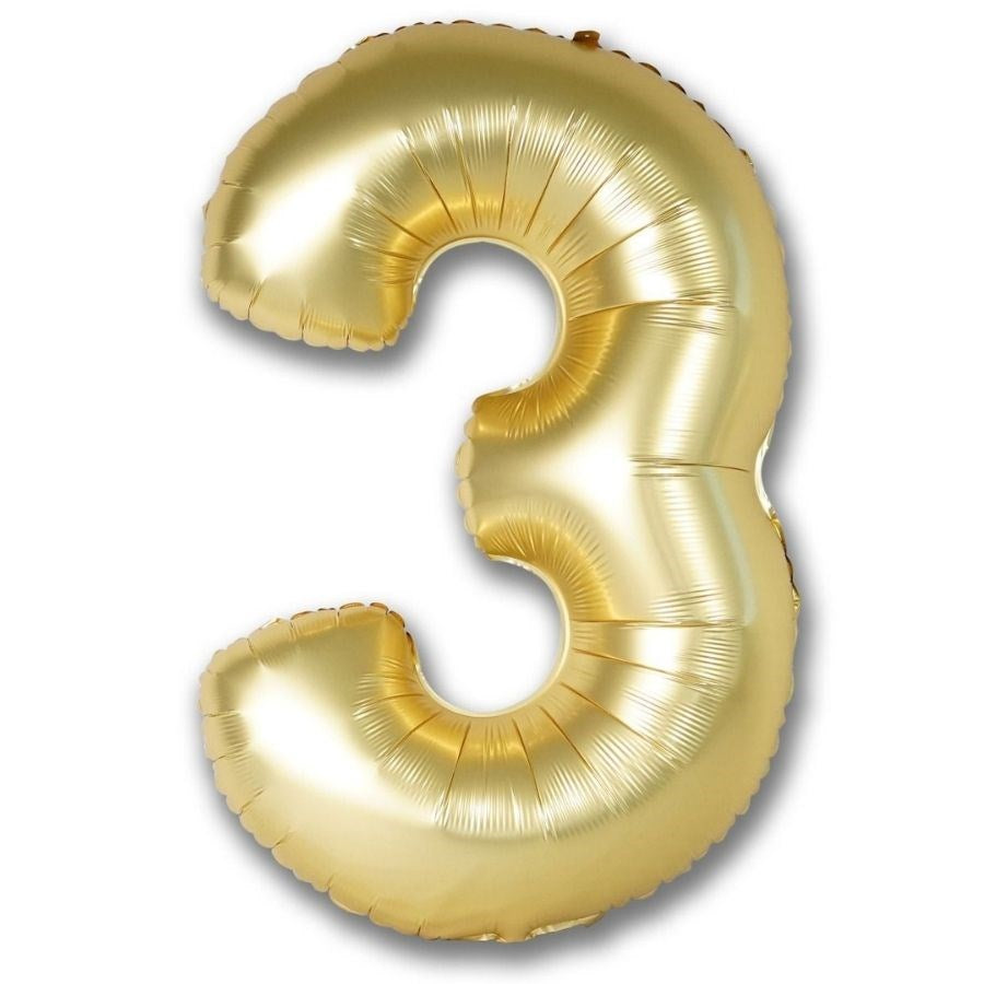 Gold number 3 balloon on a white background