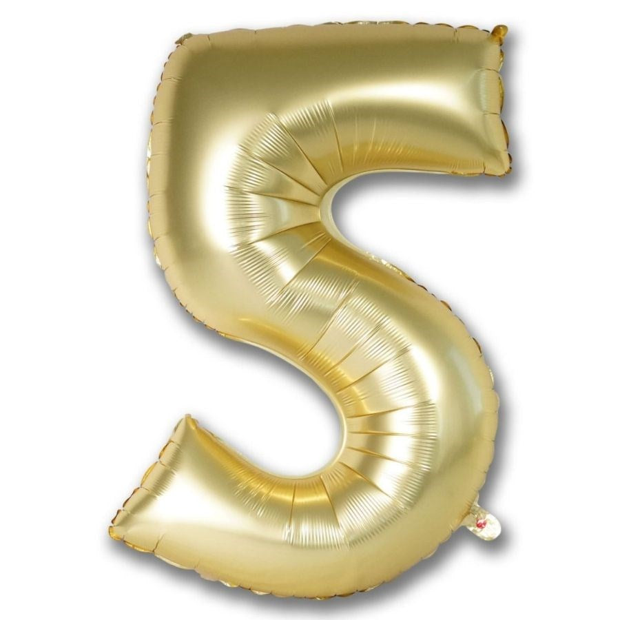 Gold number 5 balloon on a white background