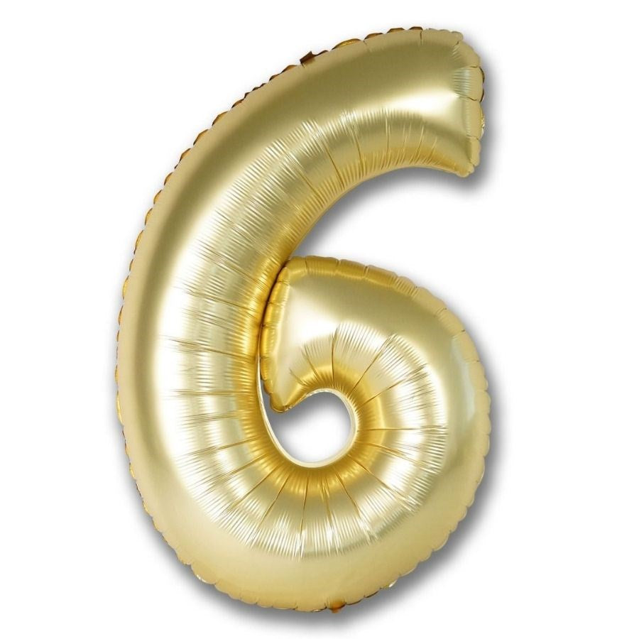 Gold number 6 balloon on a white background