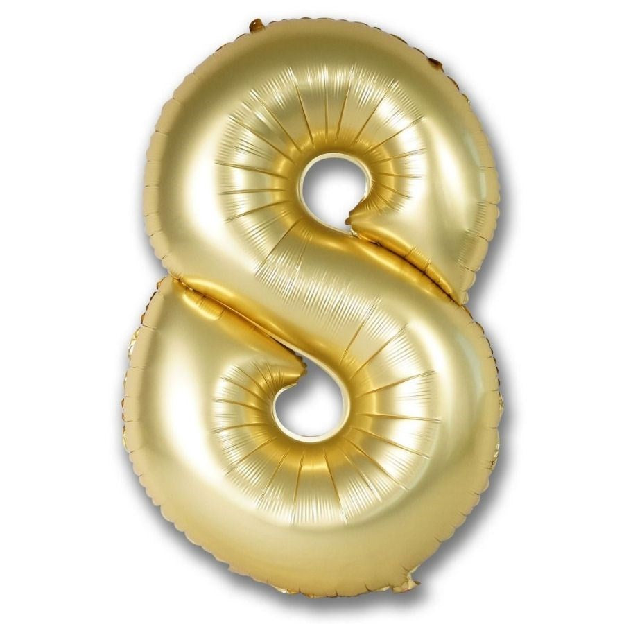 Gold number 8 balloon on a white background