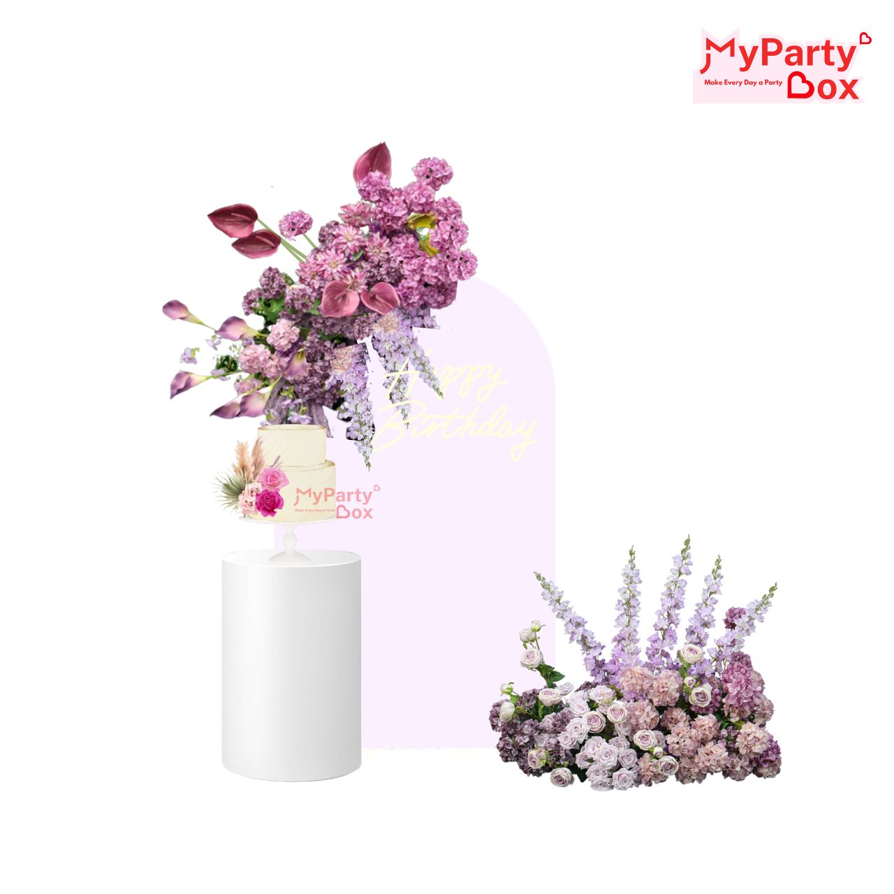 Pink Arch Backdrop with Purple & Pink Floral Bundle