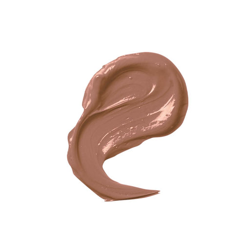 A smear of brownish-pink lipstick on a white background.