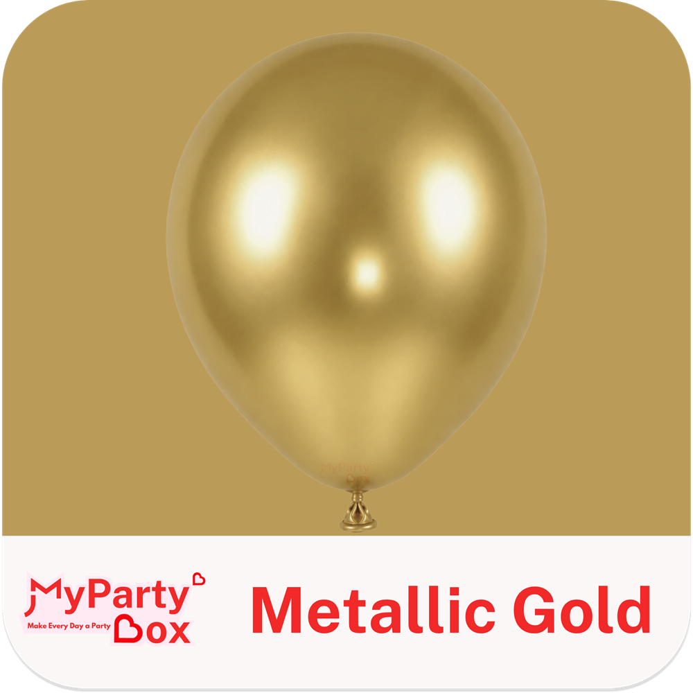 Gold balloon with 'My Party Box' branding on a gold background
