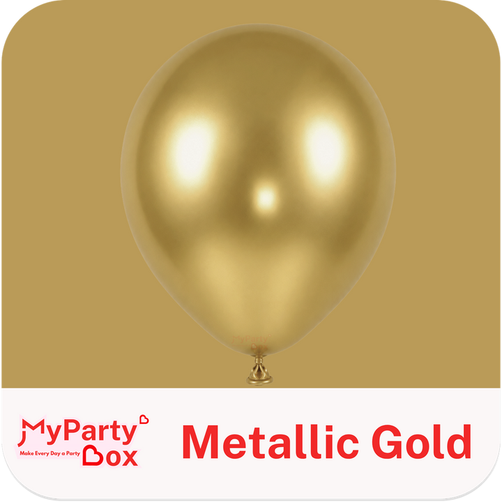 Gold balloon with 'My Party Box' branding on a gold background