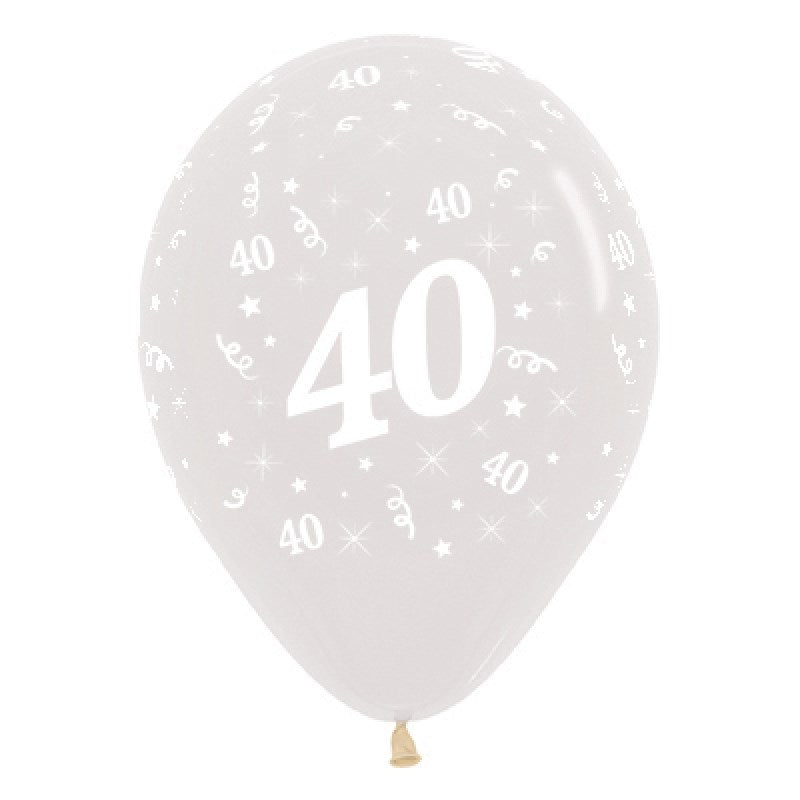 clear latex balloon with 40 printed on it