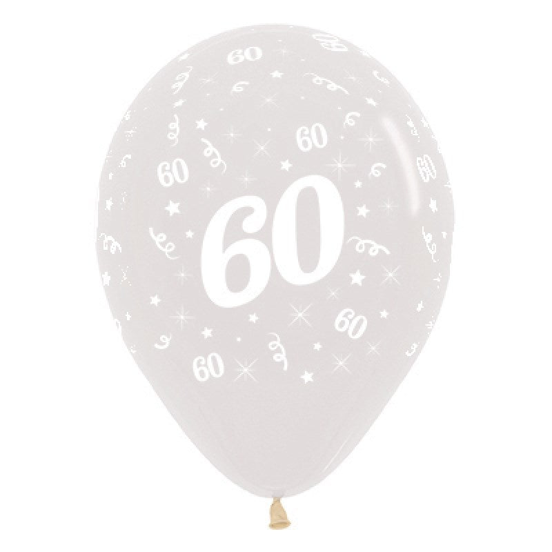 clear latex balloon with 60 printed on it