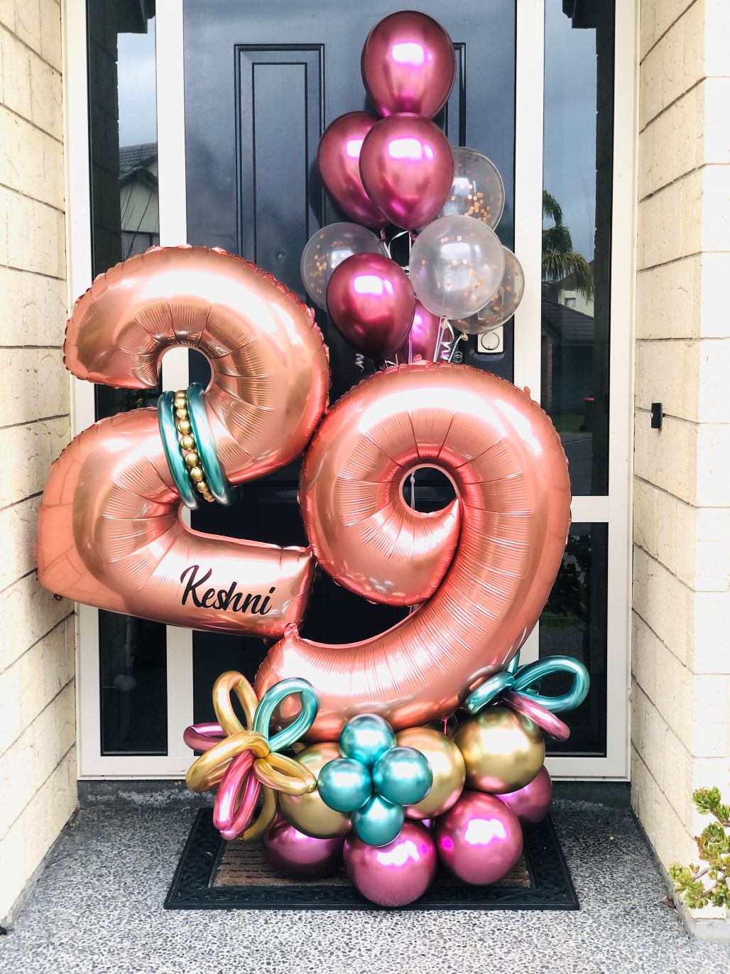 My Party Box Rose Gold Number with Pink Balloon Bouquet