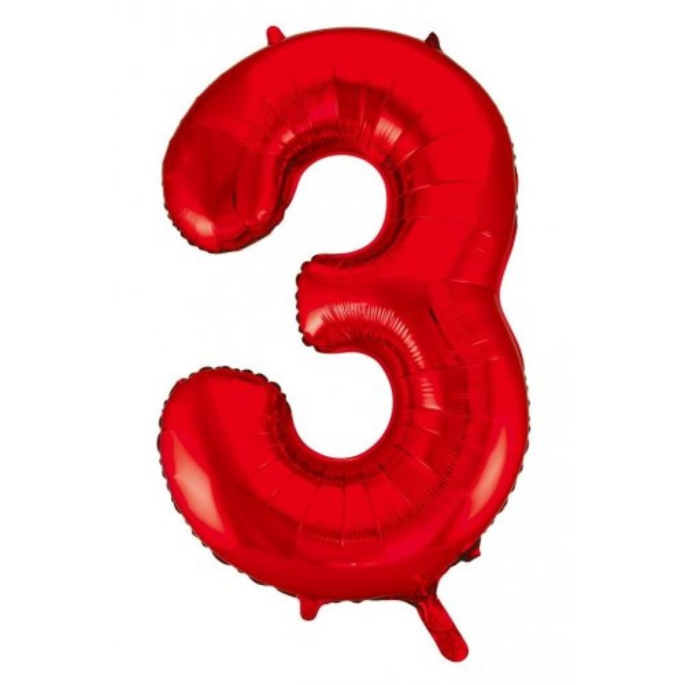 Red number 3 balloon on a white background