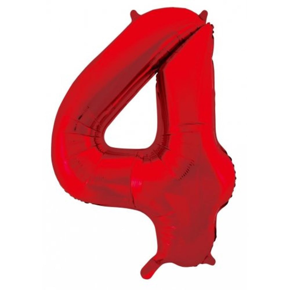 Red number 4 balloon on a white background
